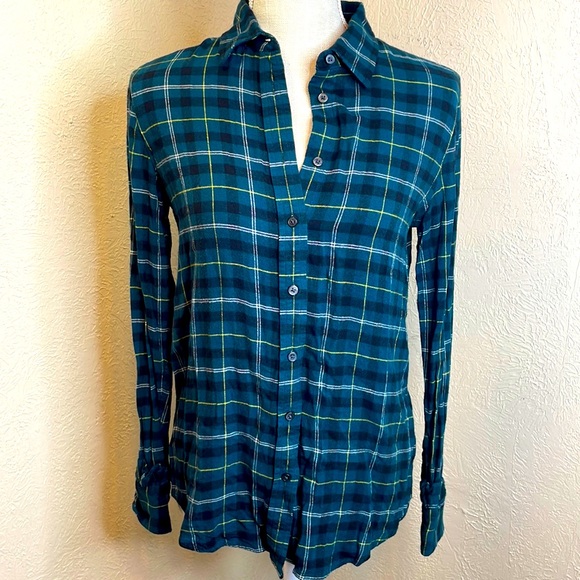 Banana Republic Tops - Banana Republic Dillon Plaid Green 100% Rayon Button Down Flannel Shirt